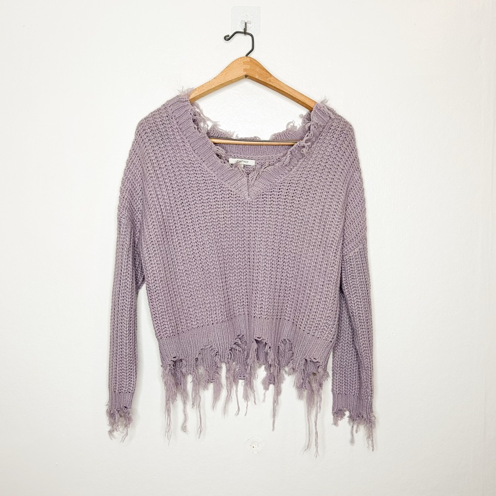 Love Tree Womens Distressed‎ Pastel Purple Lilac V Neck Knit Sweater Small S - Picture 3 of 7